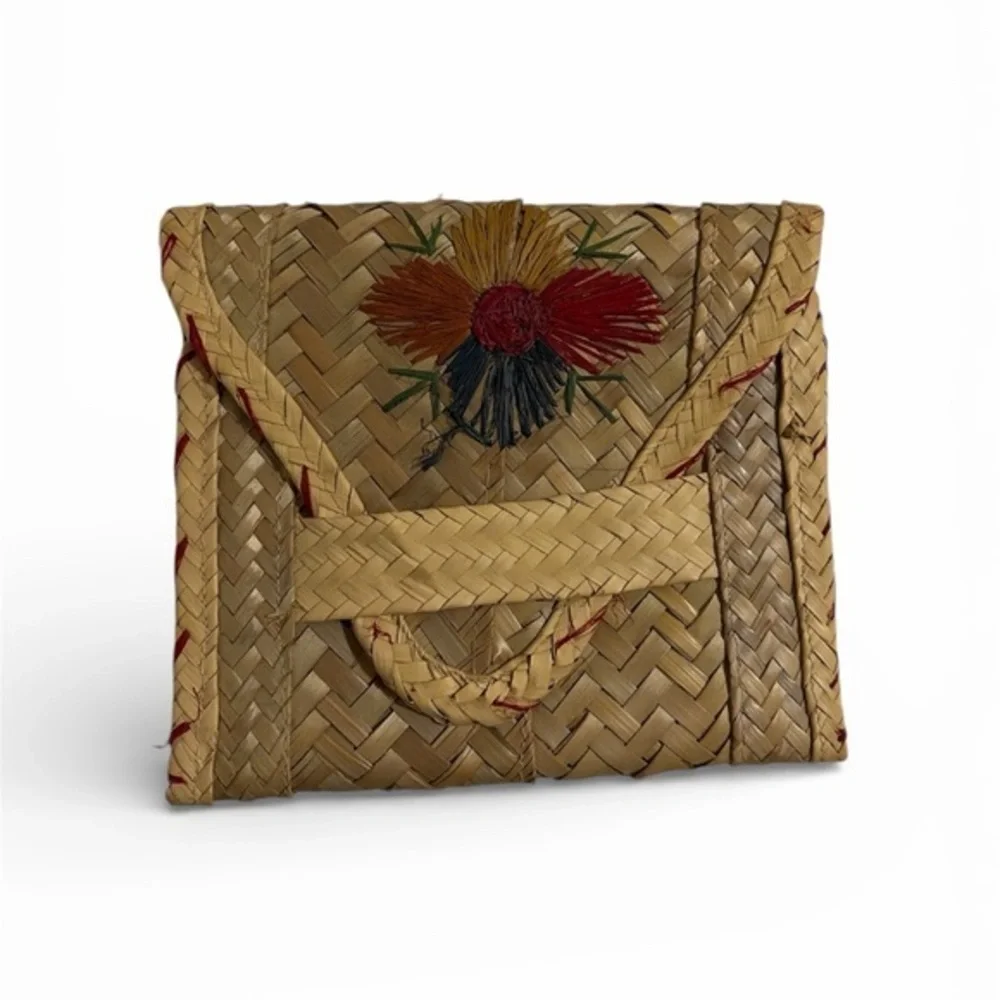 Vintage Woven Floral Tan Clutch